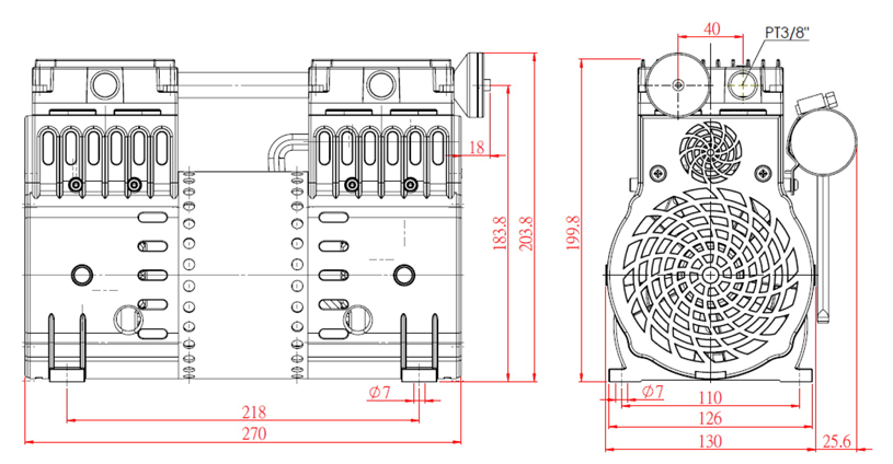 MAC-H ROTARY VANE MINI DRY VACUUM PUMP / COMPRESSOR DIMENSION